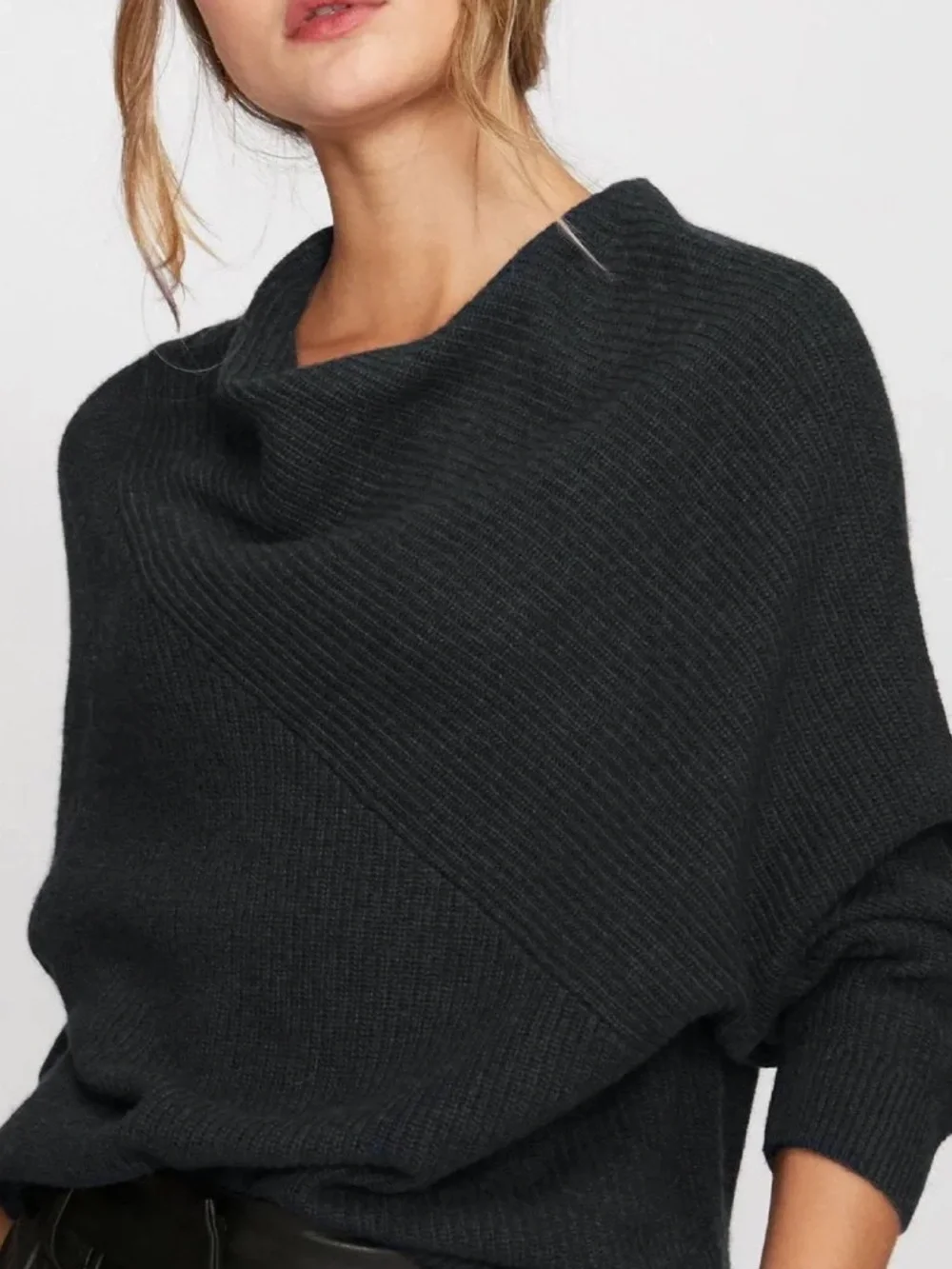 Brochu Walker Leith Wool Cashmere Cowl Neck Sweater Gray Small Italian Yarn